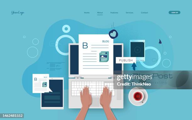 content writer, blogger, bullet journalist or publishing editor concept - content writer stock illustrations