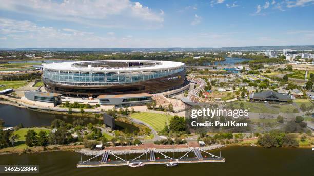 General aerial views of Optus Stadium as fans arrive during the Men's Big Bash League Final match between the Perth Scorchers and the Brisbane Heat...