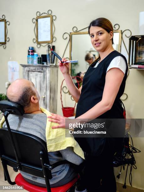 barber at work - straight razor stock pictures, royalty-free photos & images
