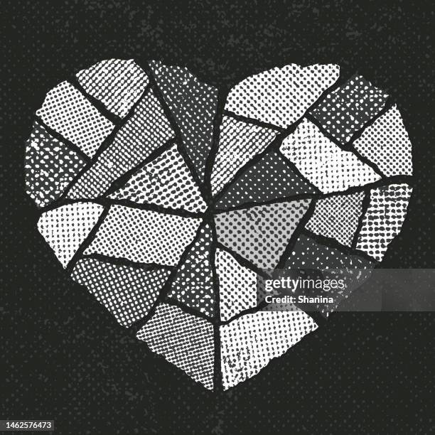 stockillustraties, clipart, cartoons en iconen met broken heart - distressed halftone texture - v2 - treuren