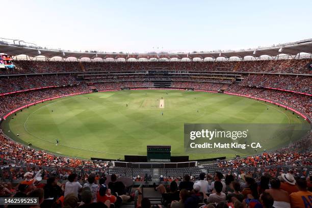 General view during the Men's Big Bash League Final match between the Perth Scorchers and the Brisbane Heat at Optus Stadium on February 04, 2023 in...