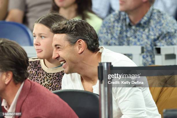 Billy Slater is seen during the round 13 WNBL match between Southside Flyers and Sydney Flames at John Cain Arena, on February 04 in Melbourne,...