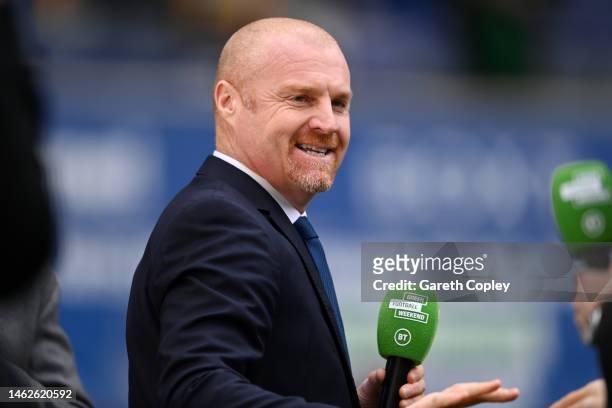 Sean Dyche, Manager of Everton, speaks to the media prior to the Premier League match between Everton FC and Arsenal FC at Goodison Park on February...