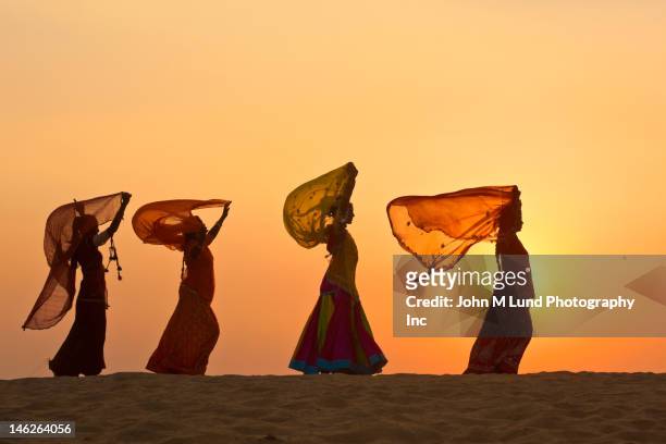 indiano donna indossando costume tradizionale nel deserto - sari foto e immagini stock
