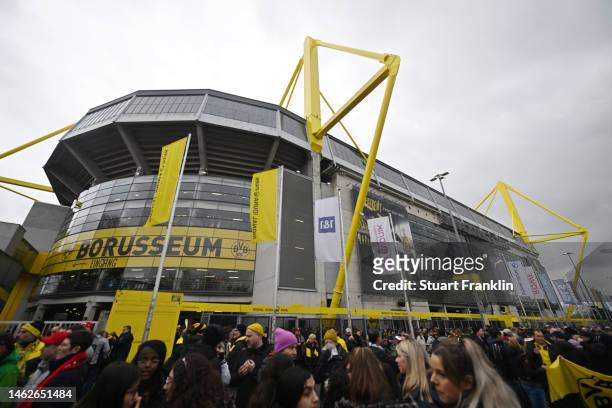 General view outside the stadium as fans arrive prior to the Bundesliga match between Borussia Dortmund and Sport-Club Freiburg at Signal Iduna Park...