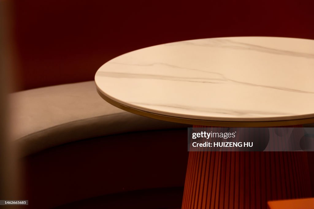 Close up of a round empty luxury marble stand