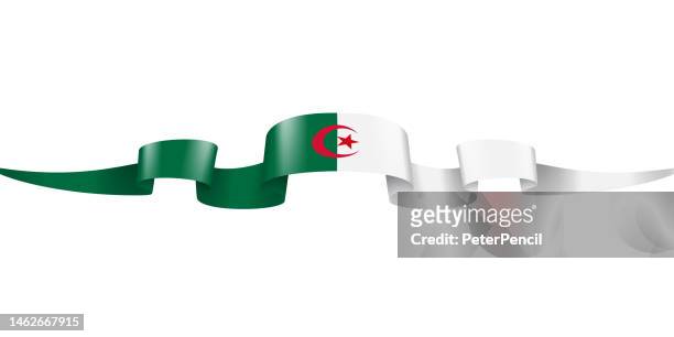stockillustraties, clipart, cartoons en iconen met algeria flag ribbon. algerian flag header long banner. vector stock illustration - algerian flag