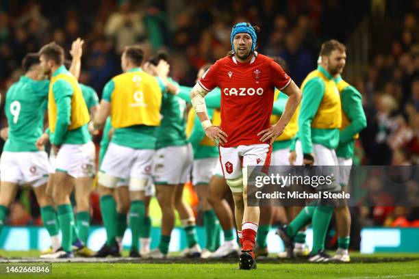 Justin Tipuric of Wales reacts after conceding the side's third try during the Six Nations Rugby match between Wales and Ireland at Principality...