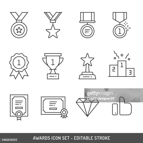 awards icon set editable stroke vector design on white background. - thin ribbon stock illustrations