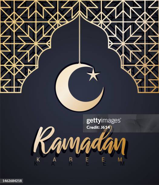 ilustraciones, imágenes clip art, dibujos animados e iconos de stock de mashrabiya con una luna creciente - ramadan kareem
