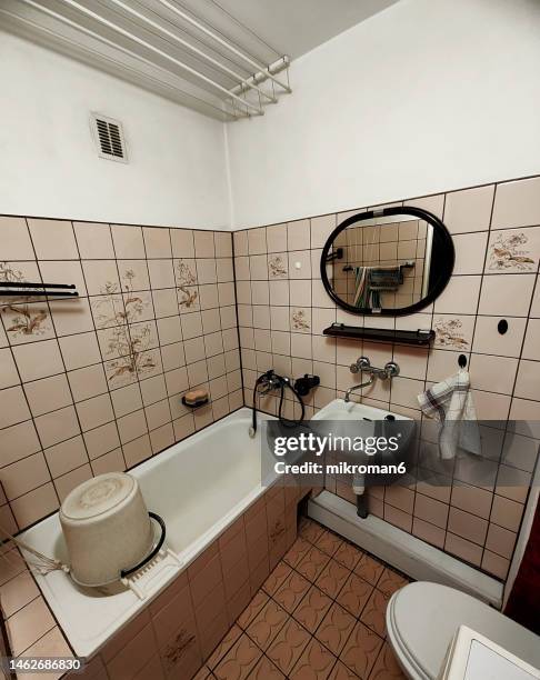 vintage bathroom from the 70s - daily bucket stock pictures, royalty-free photos & images