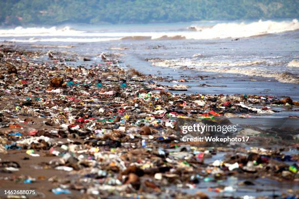 garbage at a shore - sea pollution stock pictures, royalty-free photos & images