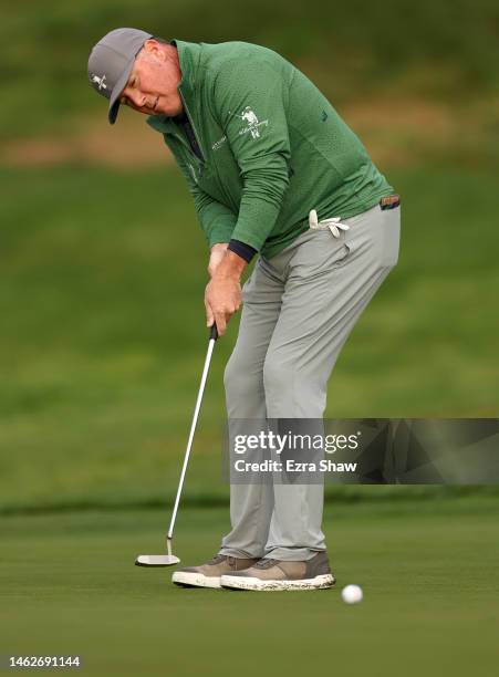 Points of the United States putts on the first green during the third round of the AT&T Pebble Beach Pro-Am at Pebble Beach Golf Links on February...