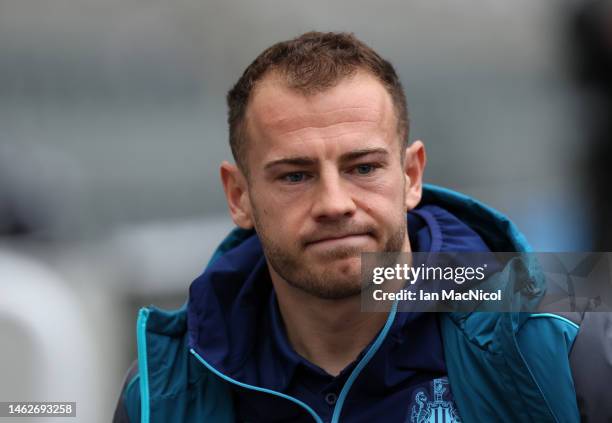 Ryan Fraser of Newcastle United arrives at the stadium prior to the Premier League match between Newcastle United and West Ham United at St. James...