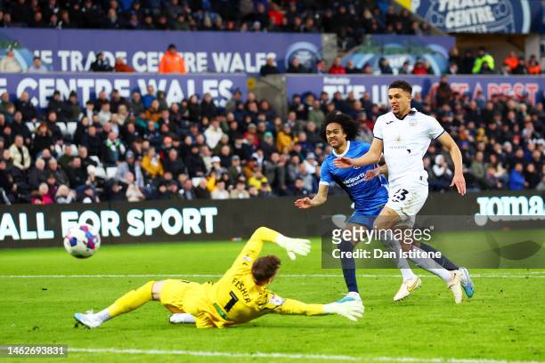 Tahith Chong of Birmingham scores his team's second goal during the Sky Bet Championship between Swansea City and Birmingham City at Liberty Stadium...