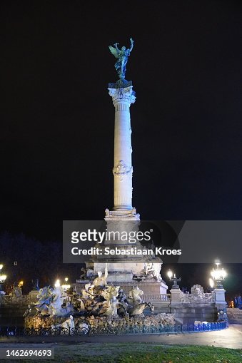 Monument aux Girondins, Column at Night, Bordeaux, France