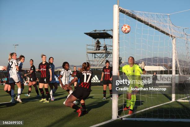 Late header from Linda Sembrant of Juventus beats Laura Giuliani in the AC Milan goal to pull one back and reduce the arrears to 2-1 during the...