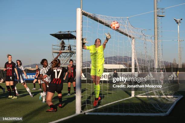 Late header from Linda Sembrant of Juventus beats Laura Giuliani in the AC Milan goal to pull one back and reduce the arrears to 2-1 during the...