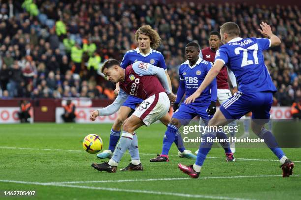 Philippe Coutinho of Aston Villa scores their sides goal which is later ruled offside during the Premier League match between Aston Villa and...