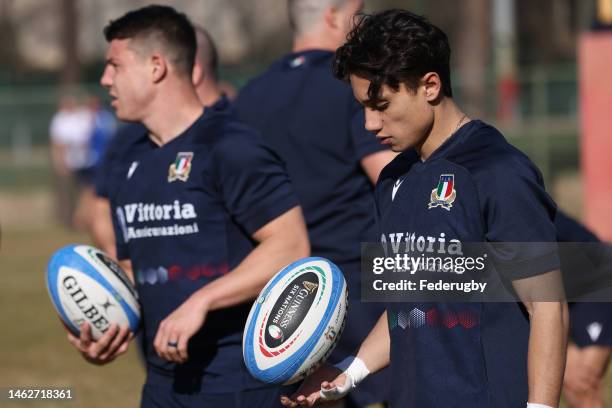 Ange Capuozzo of Italy in action during Captain's Run ahead of the the Six Nations Rugby match between Italy and France at Stadio Olimpico on...