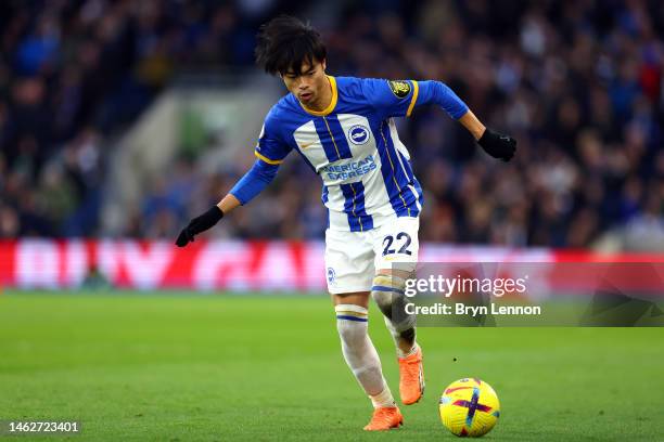 Kaoru Mitoma of Brighton & Hove Albion in action during the Premier League match between Brighton & Hove Albion and AFC Bournemouth at American...