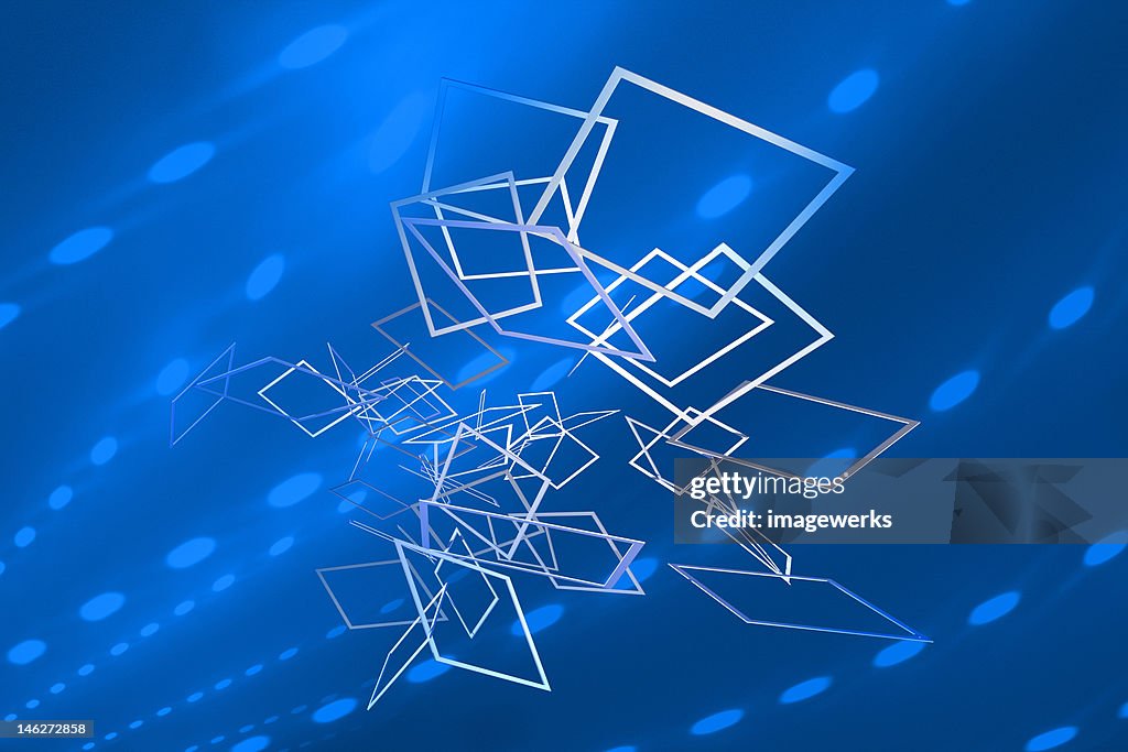 Geometric shapes over blue background