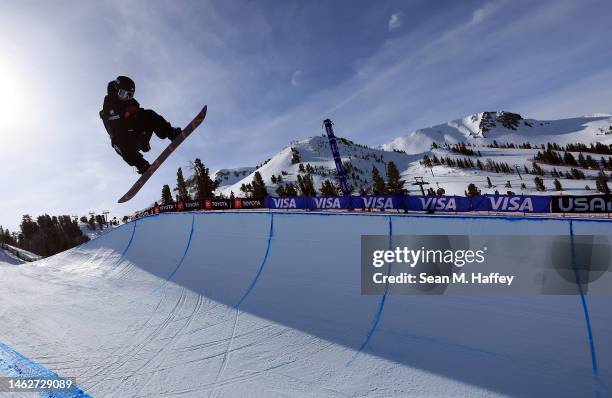 Chaeun Lee of Korea competes during the Men's Snowboard Halfpipe Finals on day four of the Toyota U.S. Grand Prix at Mammoth Mountain on February 04,...
