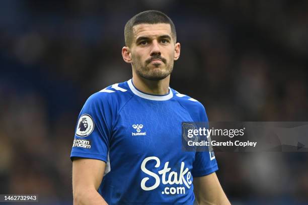 Conor Coady of Everton during the Premier League match between Everton FC and Arsenal FC at Goodison Park on February 04, 2023 in Liverpool, England.