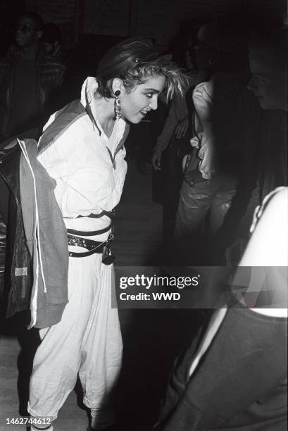 Madonna dances at KLB Roxy nightclub after the release of her first single "Everybody" on February 3, 1983 in New York City.