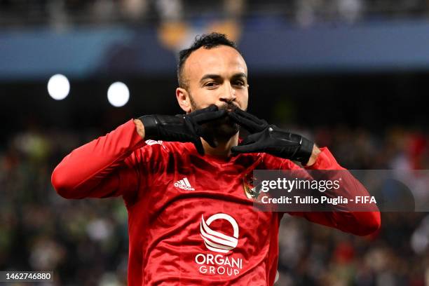 Mohamed Afsha of Al Ahly FC celebrates after scoring the team's first goal during the FIFA Club World Cup Morocco 2022 2nd Round match between...