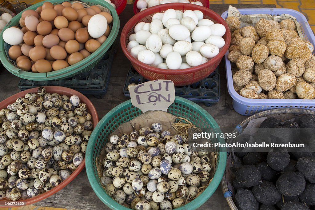 Assorted eggs for sale in market
