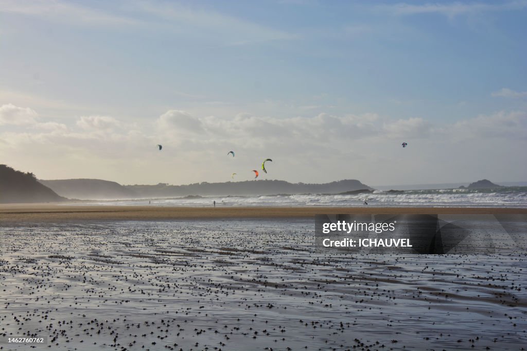 Kite surfers Brittany France