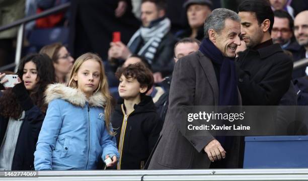 French former president, Nicolas Sarkozy and his daugther Giulia Sarkozy attend the Ligue 1 match between Paris Saint-Germain and Toulouse FC at Parc...