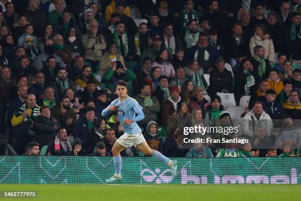 Gabri Veiga of RC Celta celebrates after scoring the team's second goal during the LaLiga Santander match between Real Betis and RC Celta at Estadio...