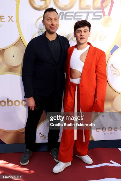 Ian Thorpe and Tom Daley attend the 2023 Gold Meets Golden 10th Anniversary Year Event at Virginia Robinson Gardens on February 04, 2023 in Beverly...