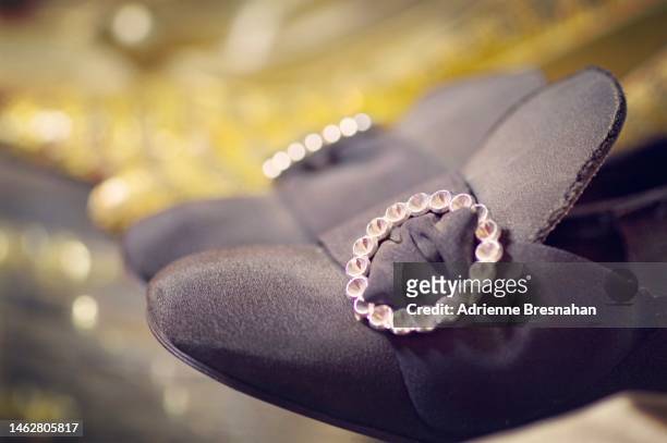 black shoes with rhinestone buckles - gold shoe stock pictures, royalty-free photos & images