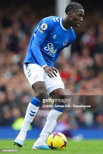 Amadou Onana of Everton during the Premier League match between Everton FC and Arsenal FC at Goodison Park on February 04, 2023 in Liverpool, England.