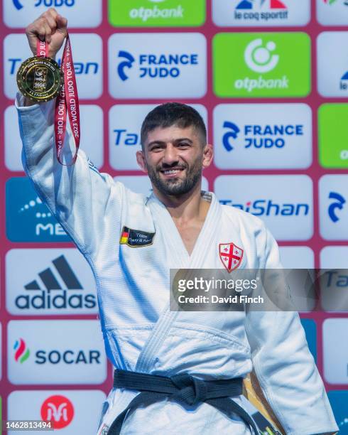Under 73kg gold medallist and London Olympic champion, Lasha Shavdatuashvili of Georgia during day 1 of the 2023 Paris Judo Grand Slam at the...