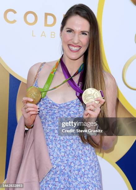 Missy Franklin arrives at the 2023 Gold Meets Golden 10th Anniversary Year Event at Virginia Robinson Gardens on February 04, 2023 in Beverly Hills,...