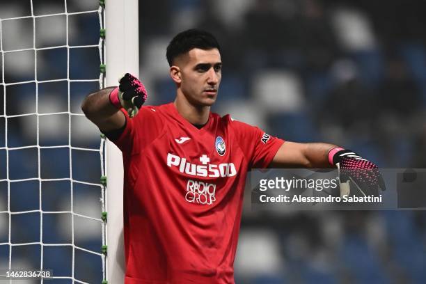 Juan Musso of Atalanta BC gestures during the Serie A match between US Sassuolo and Atalanta BC at Mapei Stadium - Citta' del Tricolore on February...