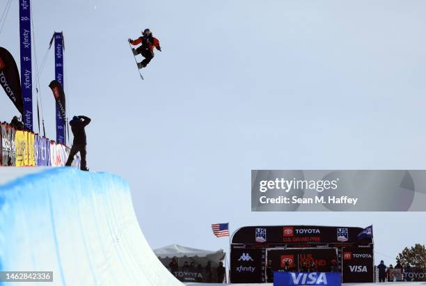 Valentino Guseli of Australia competes during his final run in the Men's Snowboard Halfpipe Finals on day four of the Toyota U.S. Grand Prix at...