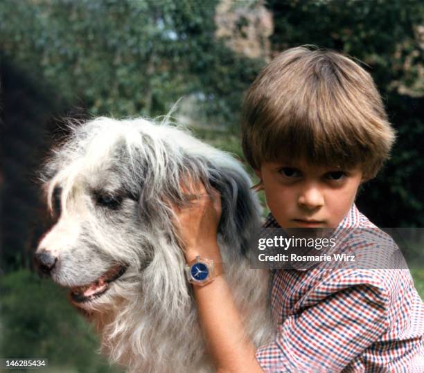 boy embracing sheepdog - bergamasco sheepdog stock pictures, royalty-free photos & images