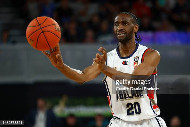 Ian Clark of the 36ers passes the ball during the round 18 NBL match between Melbourne United and Adelaide 36ers at John Cain Arena, on February 05...