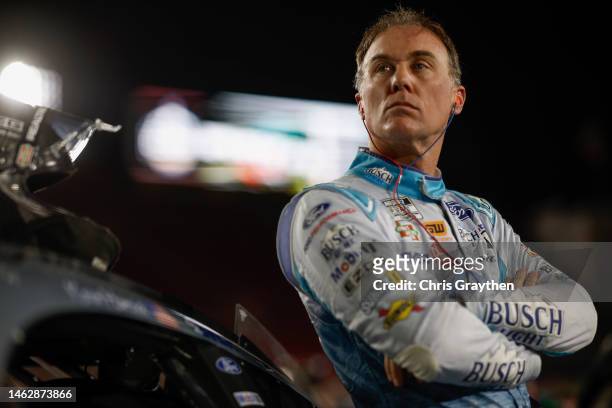 Kevin Harvick, driver of the Busch Light Ford, looks on during qualifying for the NASCAR Clash at the Coliseum at Los Angeles Coliseum on February...