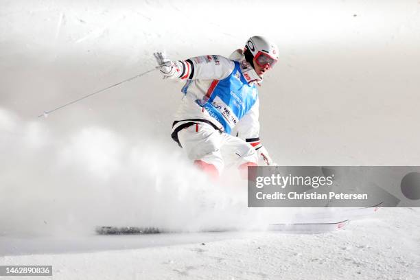 Mikael Kingsbury of Team Canada competes against Albin Holmgren of Team Sweden in the Men's Dual Moguls Finals on day three of the Intermountain...