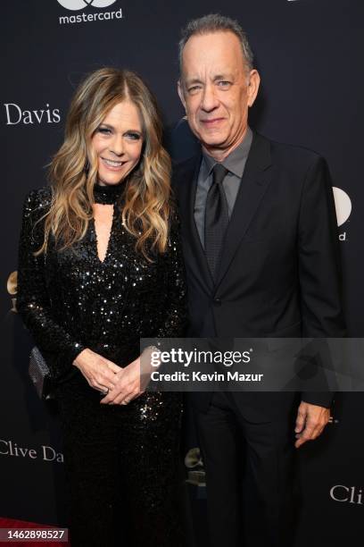 Rita Wilson and Tom Hanks attend the Pre-GRAMMY Gala & GRAMMY Salute to Industry Icons Honoring Julie Greenwald and Craig Kallman on February 04,...