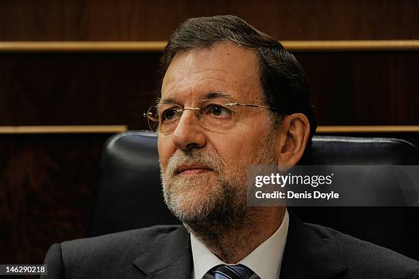 Spanish Prime Minister Mariano Rajoy attends a parliamentary Q&A session on June 13, 2012 in Madrid, Spain. Spain has requested financial support...