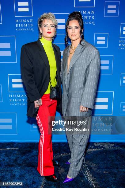 Ali Krieger and Ashlyn Harris attend the Human Rights Campaign's 2023 Greater New York Dinner at The New York Marriott Marquis on February 04, 2023...