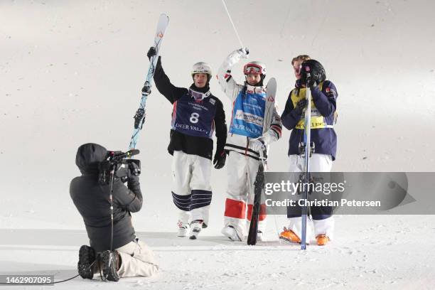 Matt Graham of Team Australia in second place, Mikael Kingsbury of Team Canada in first place, and Walter Wallberg of Team Sweden in third place...