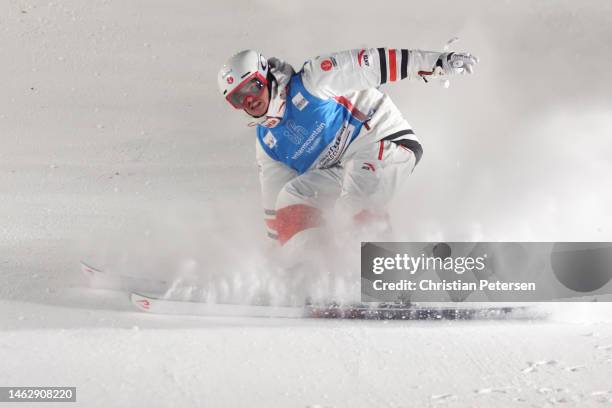 Mikael Kingsbury of Team Canada crosses the finish line to win the Men's Dual Moguls Finals on day three of the Intermountain Healthcare Freestyle...